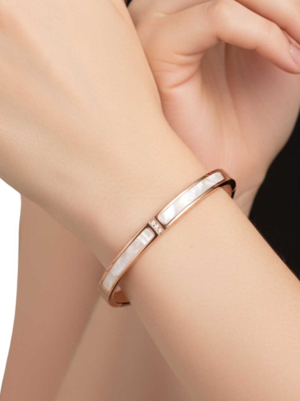 STAX Rose Gold Mother of Pearl Bangle Bracelet NWT Minimal Luxe